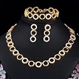 ZH1YFD Joyería 3 Piezas Conjuntos de Collar y aretes de Pulsera de Boda Redonda Joyería de Traje Nupcial de Color Oro Blanco Brillante