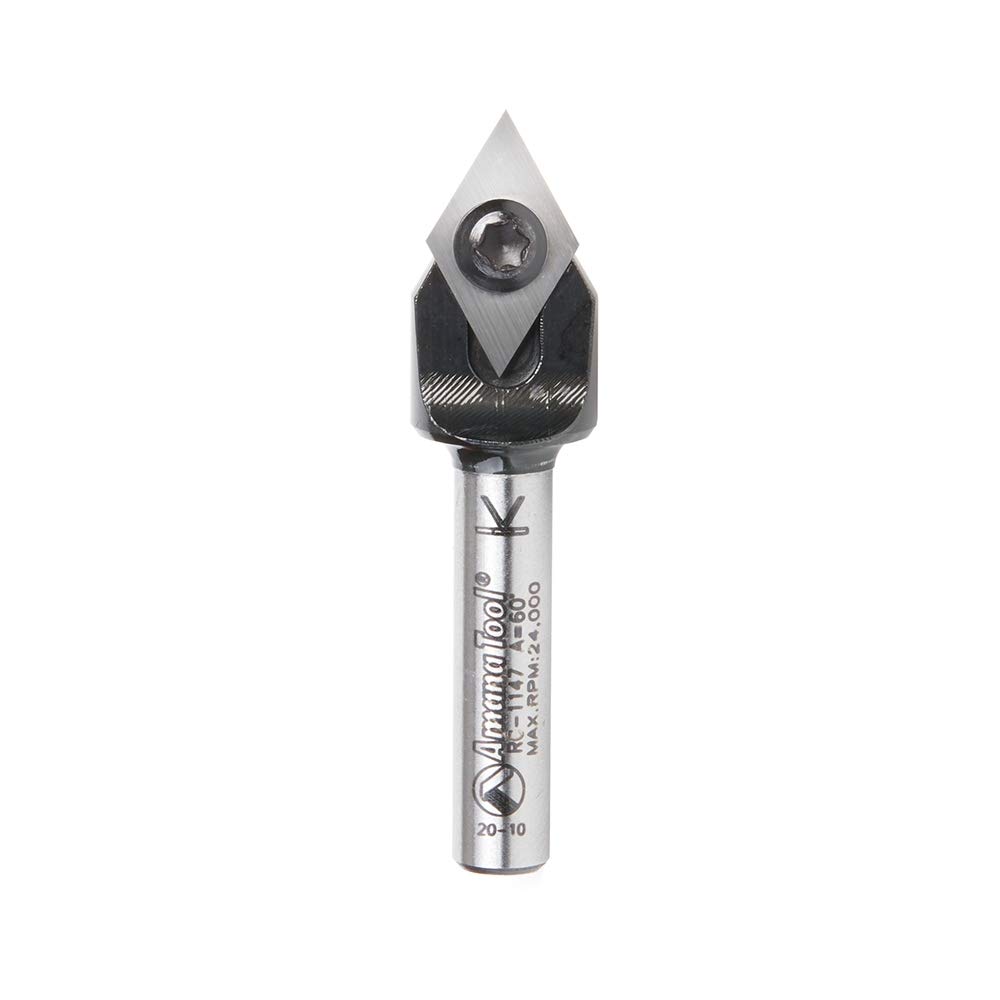 Amana Tool RC-1147 V Groove Router Bit CNC Insert 60 Deg x 21/64 x 1/4 Inch Shank, Miter Fold Blade, Signmaking and Lettering