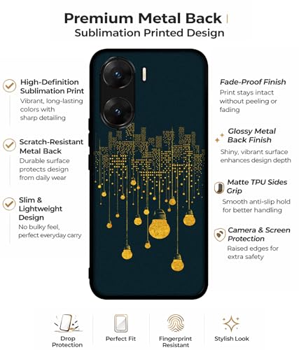 Image of City Light Pattern Design Premium 2D Printed Metal Back Case Cover for Vivo V29E 5G