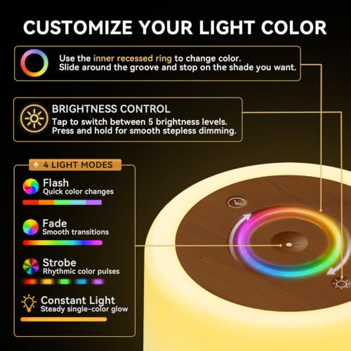 Image of Auxmir Nursery Night Light for Baby, Rechargeable Touch Lamp for Breastfeeding & Diaper Changes, 256 RGB Colors 5 Brightness Levels, Timer, Portable Bedside Night Light for Kids Bedroom, Dark Brown