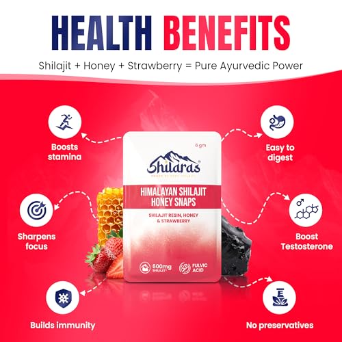 Image of Himalayan Shilajit Honey Snaps | 600mg Pure Himalayan Shilajit | Shilajeet Resin with Honey and Strawberry Flavour| Eurofins Lab Tested | | 75%+ Fulvic Acid | (Pack of 4)