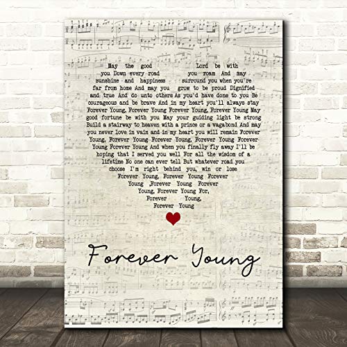 Forever Young Script Heart Song Lyric Quote Wall Art Gift Print