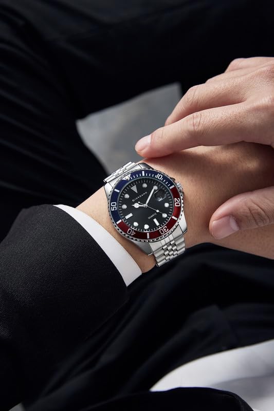 Image of GIORDANO Analog Quartz Watch for Men - Round Dial with Rotating Bezel, Luminous Hour Markers, Stainless Steel Strap & Date Display