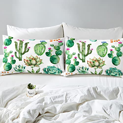 Feelyou Bright Cactus Printed Bedding Set Twin For Girls Boys Green Plants Succulents Bedding Duvet Cover Kids Teen Nature Art Soft Microfiber Bedroom Decorative 2 Piece Comforter Cover Chic #TOP4