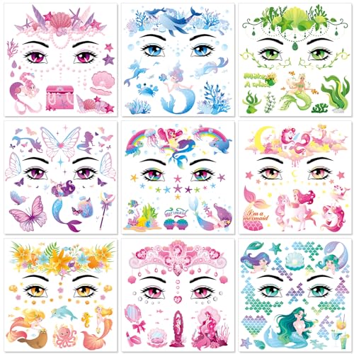 DPKOW Tatuajes Temporales Sirena de Cara Tatuajes de Mariposa de Unicornio Accesorios de...