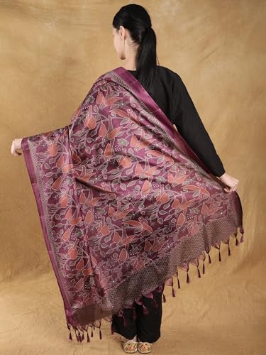 Shawl Wraps Dupatta for Women Banglori Satin Birds And Leaf Printed Dupatta with Tassels4