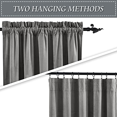 Image of RYB HOME Super Soft Velvet Curtains 120 inch, Smooth Hand-Feeling Durable Drapes Room Darkening Curtain Thermal Insulated Privacy Protection for Parlor Nursery Living Room, Light Grey, Set of 2 Panel
