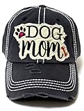 Women's Ballcap Dog Mom Bone & Paw Patch Embroidery Hat, Onyx Black