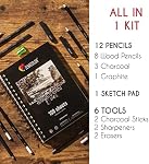 Zenacolor 19-Piece Drawing Kit with Sketchbook – Art Supplies for Beginners & Artists – Includes Drawing Pencils, Charcoal Pencils, Graphite Pencil, Charcoal Sticks, Accessories & 100-Page Sketchbook