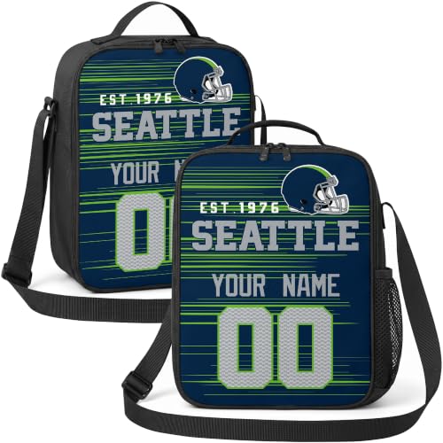Image of Seattle Lunch Bag Custom Name and Number Personalized Gifts | Custom Personalized Lunch Box for Men Women