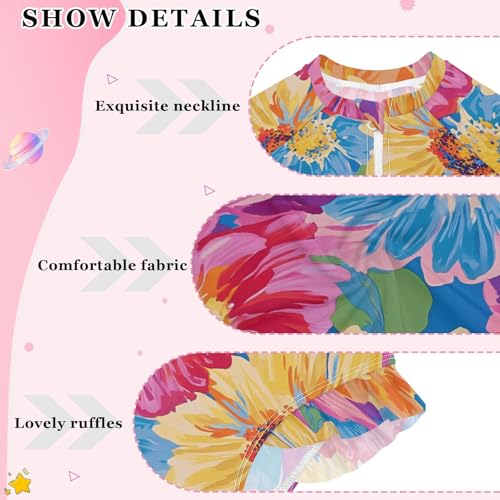 ALAZA Toddler Swimsuit Girl Bathing Suit Swimwear Rash Guard Oilpainting Flower Long Sleeve 3T4