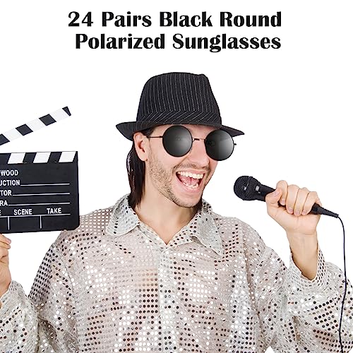 Kanayu 24 Pair Hippie Sunglasses Vintage 70s Circle Sunglasses for Women Men Hippie Party Decorations Retro Round Sun Glasses4