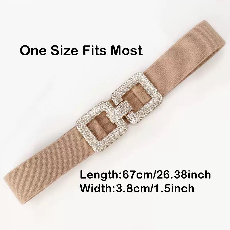 COTIM COYIN Women's Elastic Belt with Double Rhinestone Square Buckle, Stretchy Waistband2