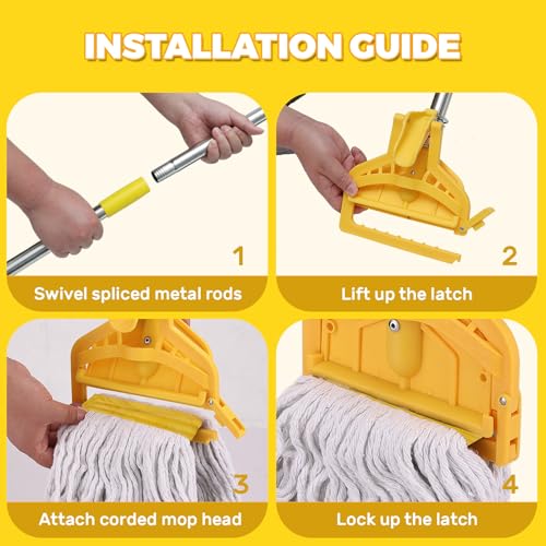 Image of 61 Inch Commercial Cotton Mop for Floor Cleaning with Long Handle Heavy Duty Industrial Mop Stick for Garage Warehouse Office Home,1 Pack