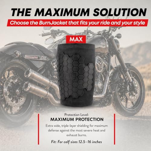 Image of BurnJacket Max Motorcycle Exhaust Pipe Burn Protective Sleeve Leg Guard with Triple Layer Protection, Fits 12.5 - 16 Inch Calf - Heat Shield for Legs - Calf Guard - Premium Motorcycle Accessories