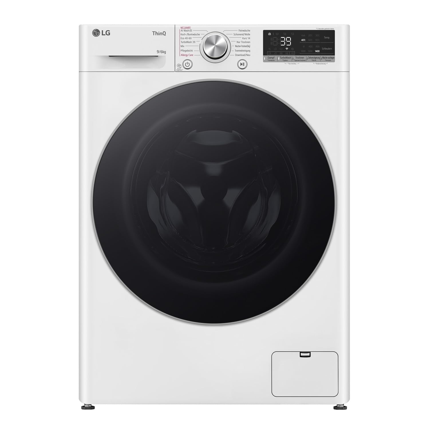 LG Electronics W4WR70961, Klasse A/D, Frontlader-Waschtrockner 9-6 kg, 1360 U/min, AI Direct Drive, Wi-Fi, Tiefenreinigung mit Dampf, TurboWash, Aqualock, Wäsche nachlegen 62 x 60 x 85 cm ꟷ Weiß