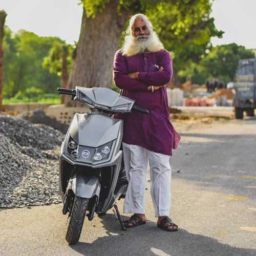 Image of MIOOX Electric Scooter with 60-70 km Range | 48V35AHBattery 40KM Speed | Fast 3H Charging | Front Disc Brakes Rear Drum Break| Cruise Control, Reverse Mode, LED Lights |70 kg E-Scooty (Silver)