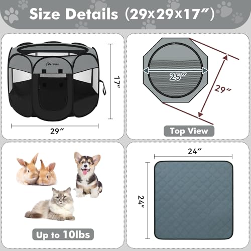 Image of Dog Cat Playpen Indoor Outdoor for Puppy Pet Dog Cat Recovery After Surgery | Dog Tent Crates Cage Indoor /Outdoor, Portable Pop Up Kennel with Carrying Case for Travel (Dark Grey with Pad, Small)