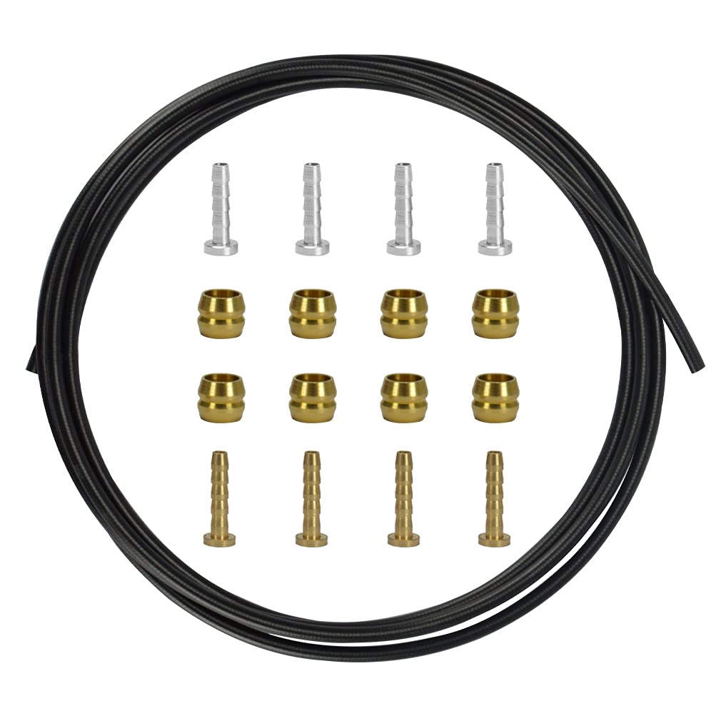 BESNIN Tubo del freno idraulico da 2,5 m con spina d'oliva, kit di riparazione del tubo del freno, tubo del freno a disco idraulico con inserti di collegamento d'oliva, accessori (nero)