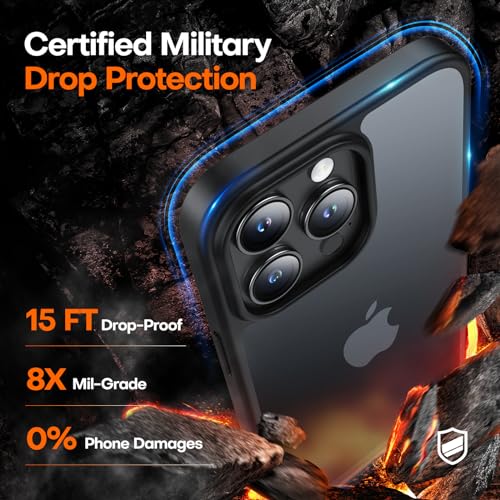 Image of TAURI for iPhone 15 Pro Max Case, with Screen Protector, Matte Black | Anti-Yellowing Military-Grade Protection Shockproof Slim Phone Case for iPhone 15 Pro Max