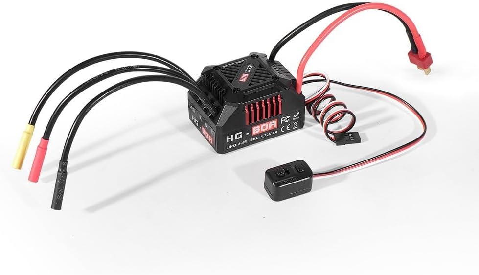 Minhe HG-80A 80A Waterproof Brushless ESC with External Programming Port and Multiple Protections for 1/10 RC Cars Trucks Buggies Compatible with 2-4S for LiPo Batteries(C)