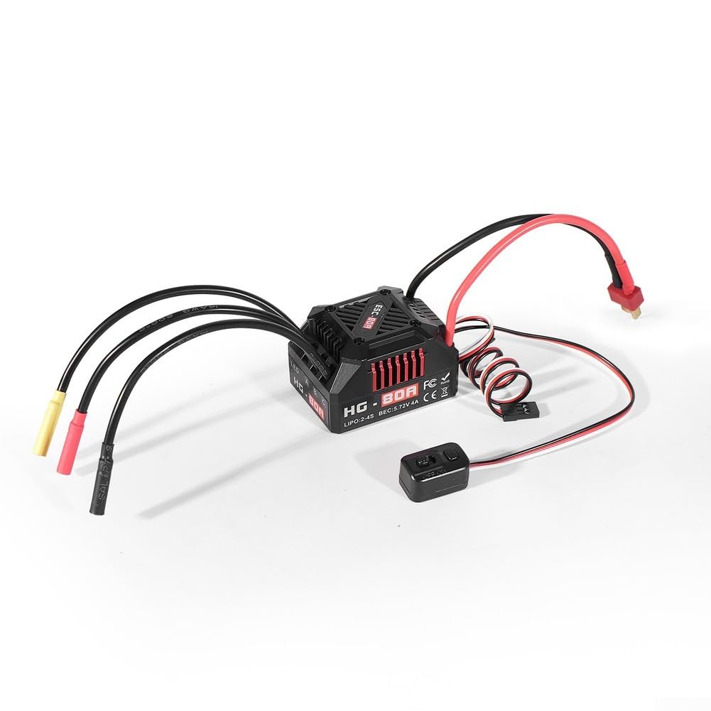 Minhe HG-80A 80A Waterproof Brushless ESC with External Programming Port and Multiple Protections for 1/10 RC Cars Trucks Buggies Compatible with 2-4S for LiPo Batteries(C)