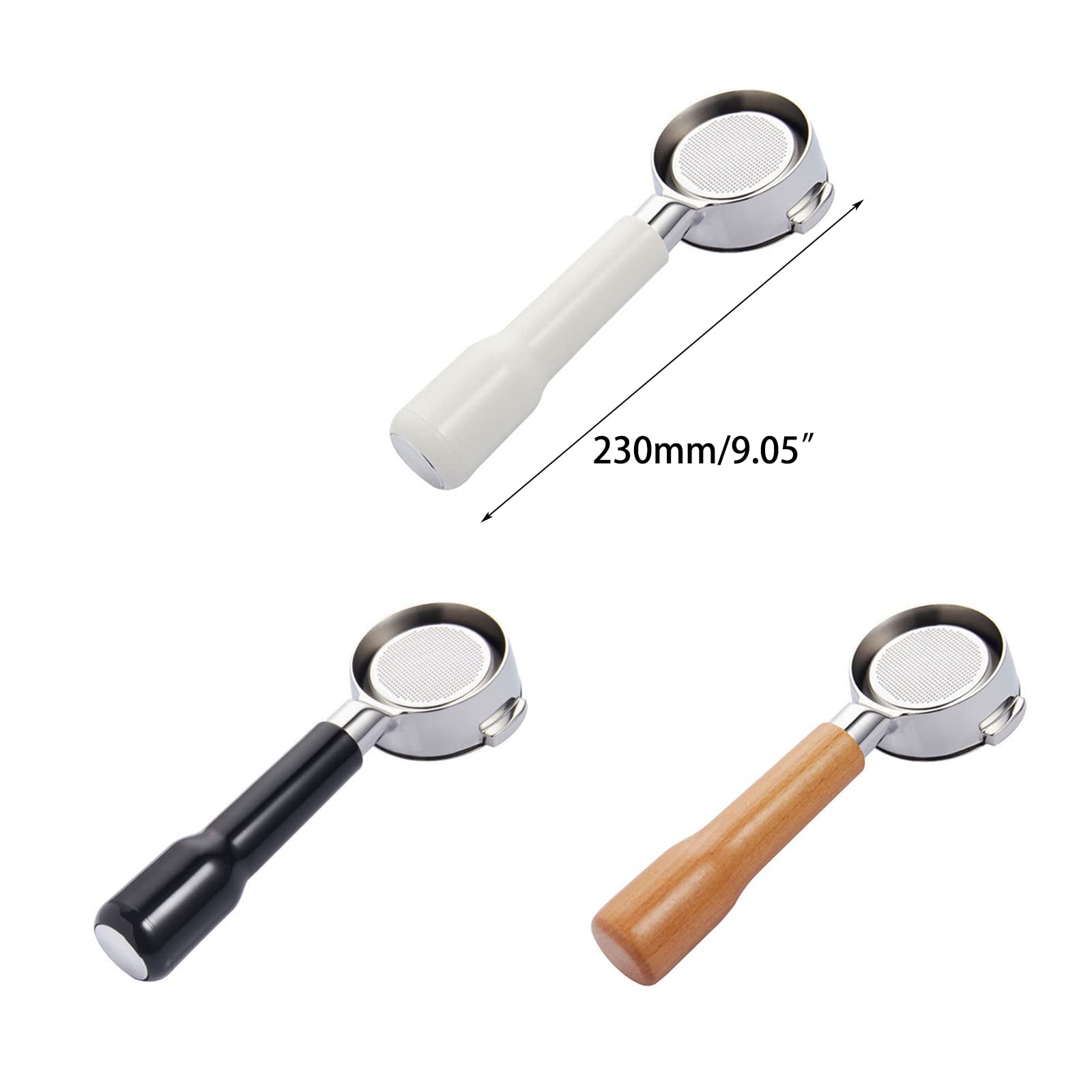 Portafiltro de acero inoxidable de 58 mm con mango de máquina de café sin fondo, portafiltro E61, herramientas de café espresso, caja de regalo de madera para manipulación