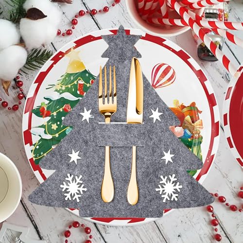 12 Stück Bestecktasche Weihnachten,Weihnachtsbaum Besteckhalter...