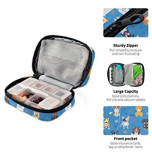 Image of Ollabaky Cute Dogs Portable Pill Organizer Case, 7 Days Pill Box with Zipper, Multipurpose Travel Bag