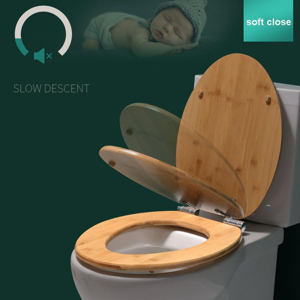 Drewniana owalna deska sedesowa z miękkim domykaniem – szybkie zapięcie, łatwa instalacja, pasuje do toalet 36 cm x 41,9 cm i wygodna modernizacja do nowoczesnych łazienek