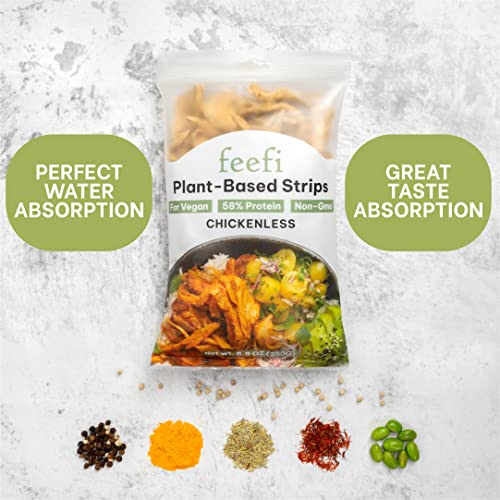 Feefi Plant Based Protein Vegan Chicken Strips - Organic High Protein Soy Beans, Vegan Meat Substitutes - 58G Protein Per Serving, Non-Gmo – 8.8Oz, 2 Pack #TOP3