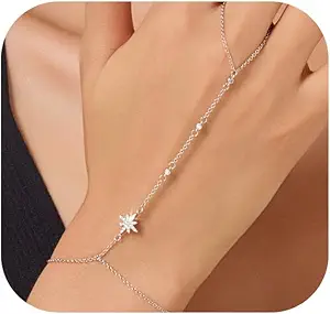 Gold Bracelets for Women 14K Gold Plated Hand Chain Bracelet Dainty Trendy Ring Chain Bracelet Charm Link Adjustable Cubic Zirconia Hand Bracelets Jewelry Gifts for Women