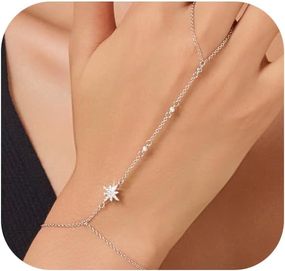 Gold Bracelets for Women 14K Gold Plated Hand Chain Bracelet Dainty Trendy Ring Chain Bracelet Charm Link Adjustable Cubic Zirconia Hand Bracelets Jewelry Gifts for Women