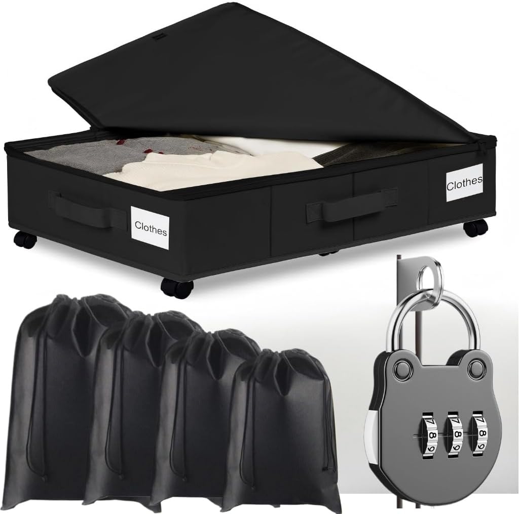 Large Capacity Under Bed Storage with Wheels, Lockable Sex Toy Storage Box Discreet Adult Toy Case, Private Organization Combination Storage Bag with 4 Large Drawstring sex toy Bags