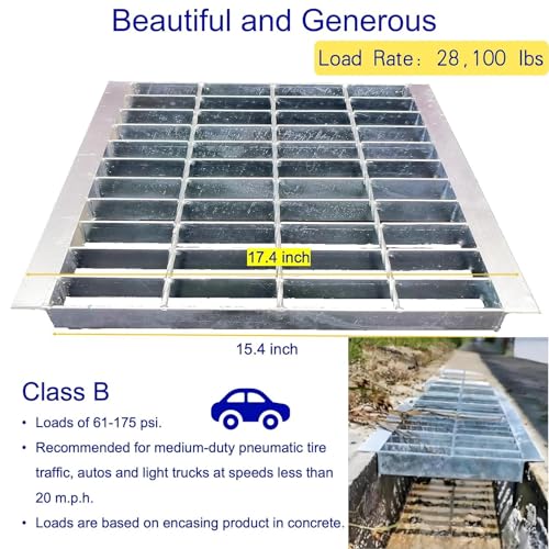 Image of Galvanized Steel Drain Grate with Lip, Channel Cover 16x16 in