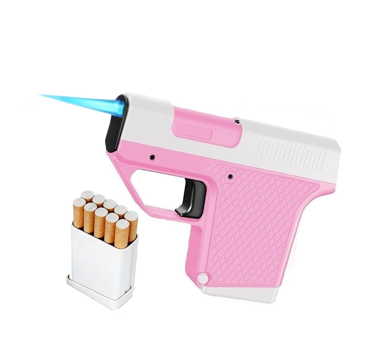 Jet Flame Butane Lighter (with Cigarette Storage) — Refillable, Windproof Torch-Style Lighter with Adjustable Flame; Ideal for Outdoor Activities & BBQs; A Gift for Men(Pink)