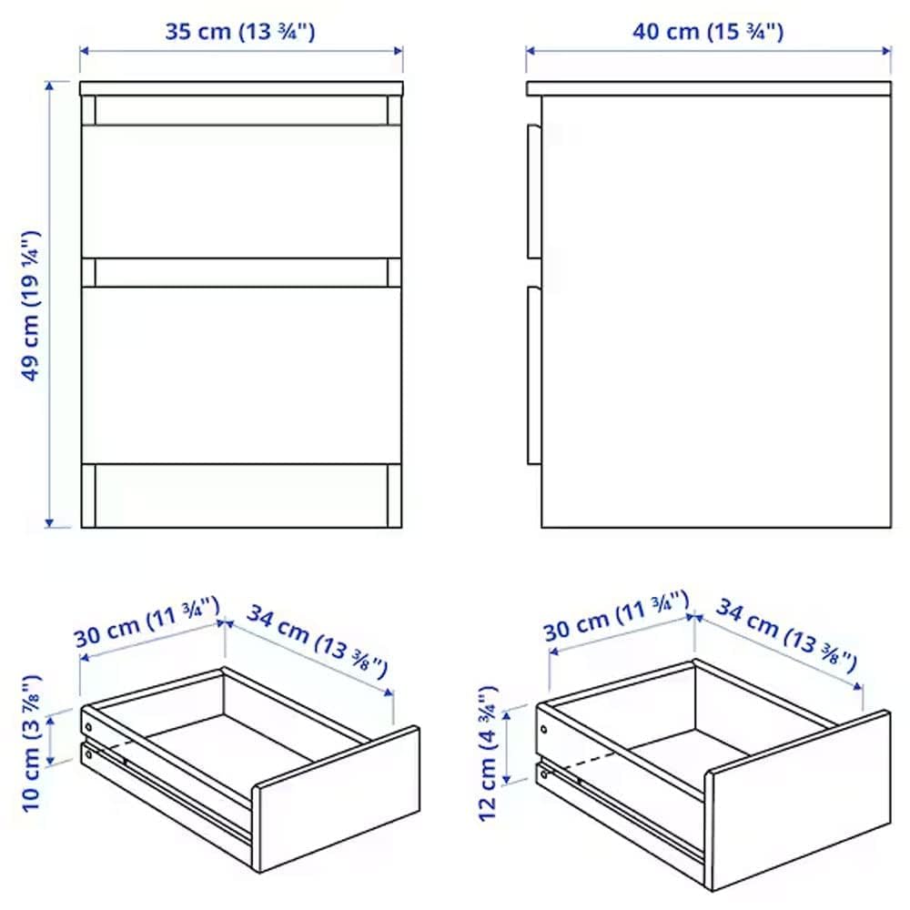 Flaming® IKEEAAA Kullen Chest of 2 Drawers, 35X49 Cm (13 3/4X19 1/4"), Matte, (White) 1