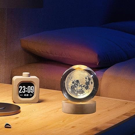 Image of Moon Crystal Ball 3D Moon Lamp Cosmic Orbs Crystal Ball Light with Wood Base Suitable for Home Bedroom Office Decoration Galaxy (Crystal Moon Light)