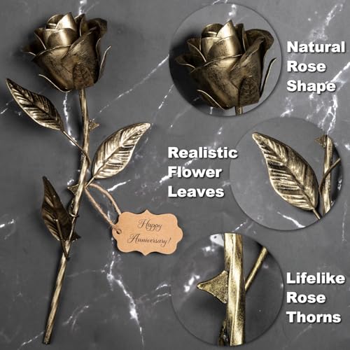 8 Year Anniversary Bronze Gift for Her - Metal Rose Gifts 8th Wedding Anniversary 19th 19 Year for Him Wife Husband Couples, Everlasting Rose Handcrafted Flower Stained Eternal Artwork Home Decor - Image 6