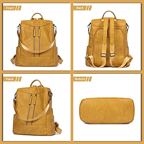 Bromen Backpack Purse For Women Leather Anti-Theft Backpack Fashion College Shoulder Handbag Yellow #TOP2