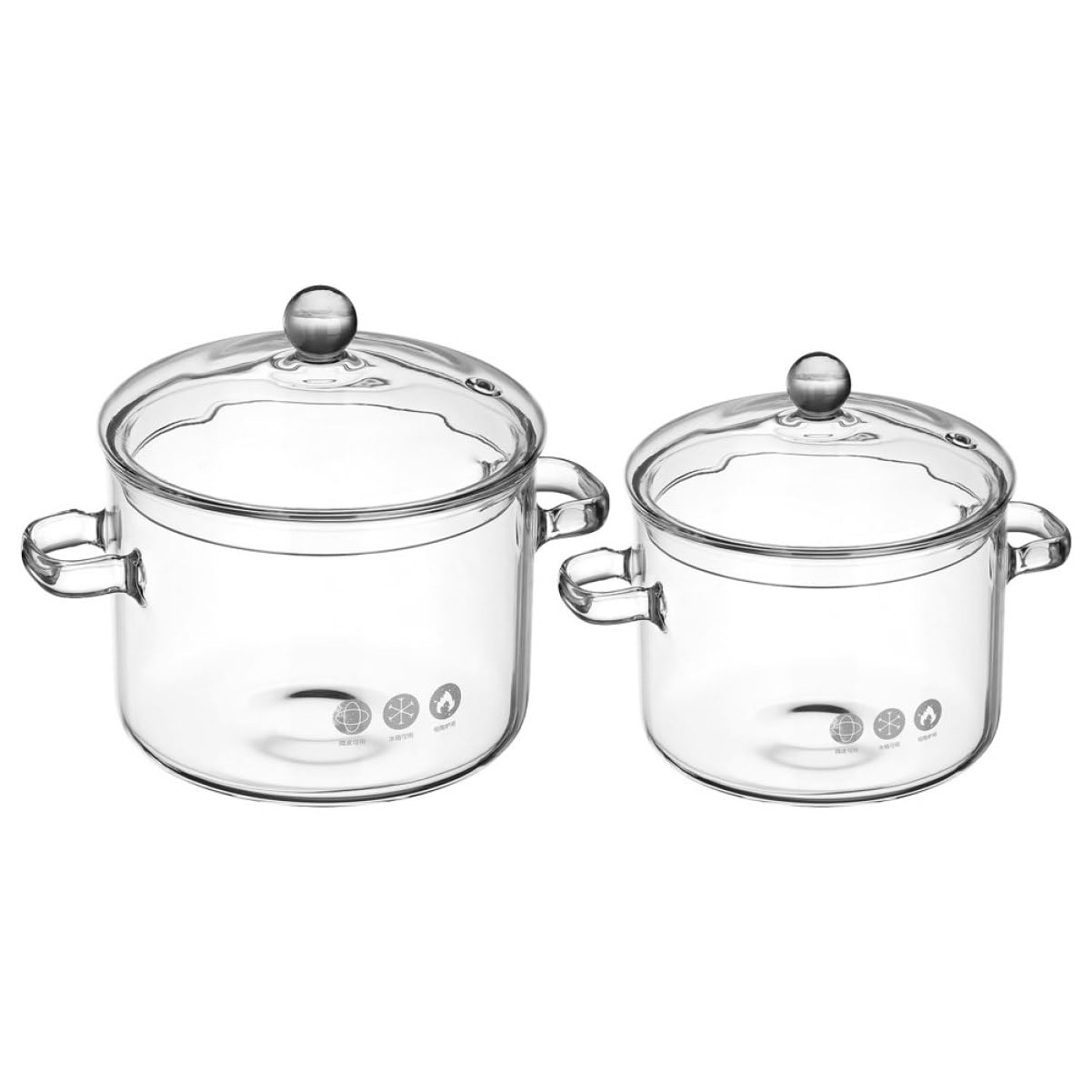 2 Stück Glas Kochtopf mit Doppelgriff Transparenter Glastopf für Herd 1350ml und 1500ml Mikrowellengeeignet für Cerankochfeld für Haushalt