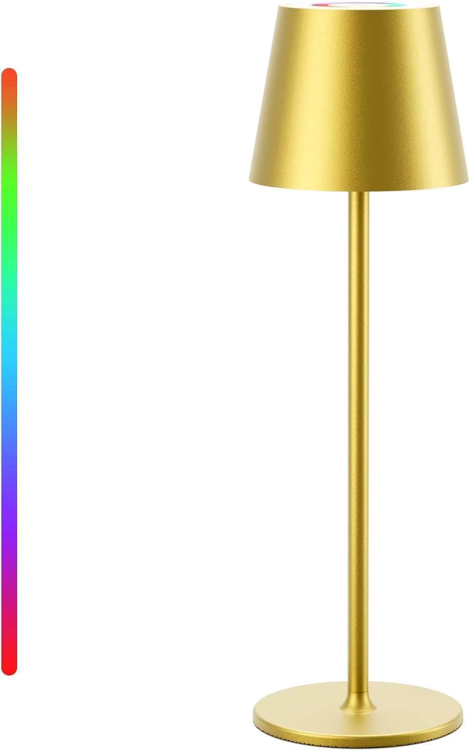 Keepoo Tischlampe Kabellos Dimmbare LED Akku Tischleuchte, Wiederaufladbar Warme Lichtfarbe 3000K+RGB Aluminium Outdoor Tischlampe wasserdicht für Restaurant,Schlafzimmer,Bar,IP54 (Gold 1 Stück)