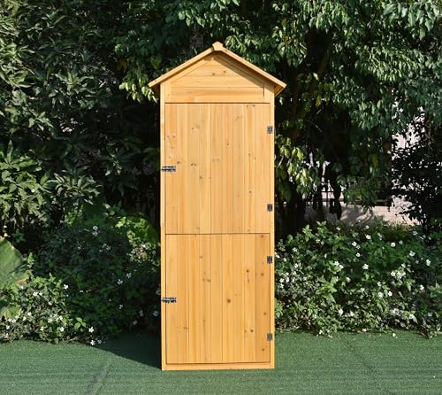 Mucola Gerätehaus mit 2 integrierten Regalböden 79x49x190 cm Geräteschuppen Gartenschrank aus Holz Geräteschrank Gartenhaus Gartengerätehaus