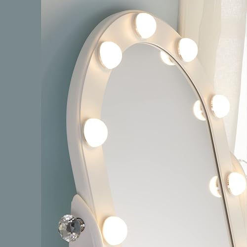 Miniatura 7 de LUXFURNI Espejo de tocador con luces, 13 luces LED, espejo de maquillaje, control táctil inteligente, regulable, 3 modos de color, rotación de 90,