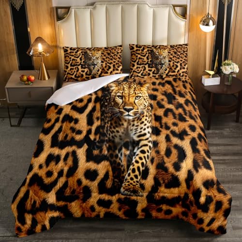 Erosebridal Conjunto de edredom para meninos com estampa de leopardo e pele de animal selvagem, roup