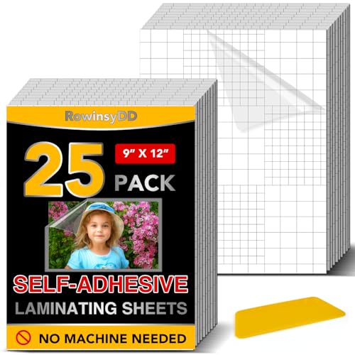 Rowinsydd 25 Pack Self Adhesive Laminating Sheets, 9 X 12 Inch, Clear Sticker Laminate Sheets Waterproof For Documents, Photos, No Machine Needed Heatless Durable