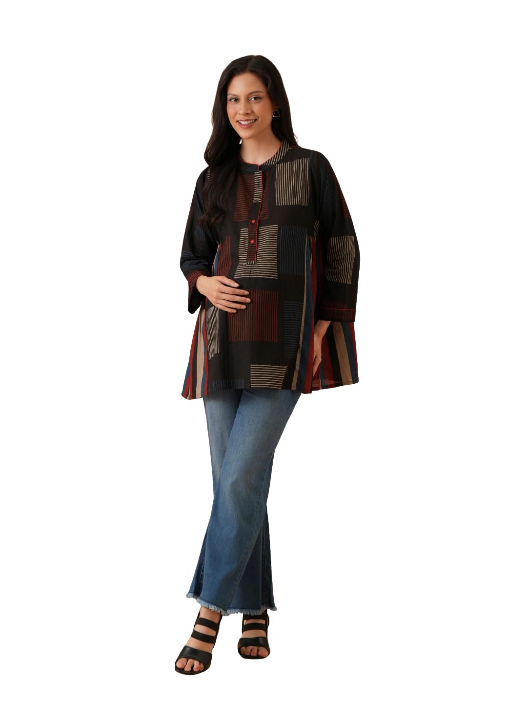 Maternity and Nursing Casual Top | 100% Cotton | Feeding Zippers at the Front | Pre and Post Pregnancy | Comfortable | Plaid Print | Color - Multi-image-44