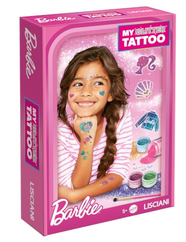 Lisciani - BARBIE - Meine Wissenschaftlichen Tattoos - Experimente für Kinder ab 5 Jahren - Kreatives Lernspiel mit Aufklebern, Pulver & Glitzersteinen - Geschenk Mädchen 5 Jahren