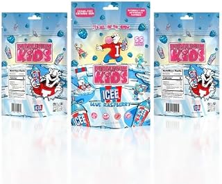 ICEE Blue Raspberry Sugar Free Gum by Bubblegum Kids | Stocking Stuffers, Holiday Candy, Party Favors | Sugarless Gum, Vegan, Peanut Free, Low Calorie Candy Alternative for Kids & Adults | 3 Pack