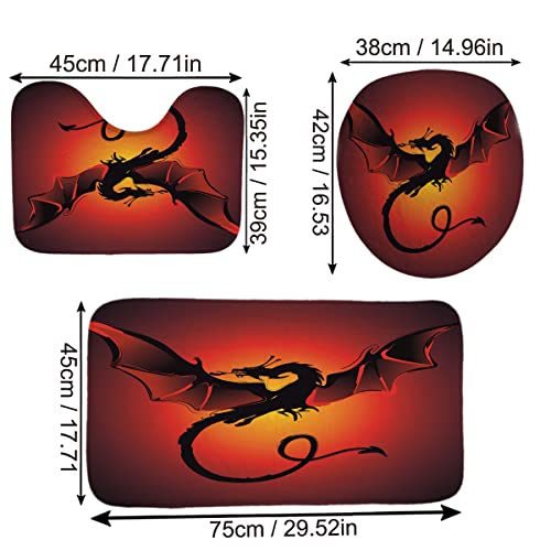 Tier-Duschvorhang-Sets, 178 x 178 cm Badvorhang, luxuriöse Badezimmer-Duschvorhang-Dekor-Sets mit 12 Haken, Badematte, WC-Deckelteppich und rutschfeste U-förmige Matte, roter Drache 1 – Bild 6